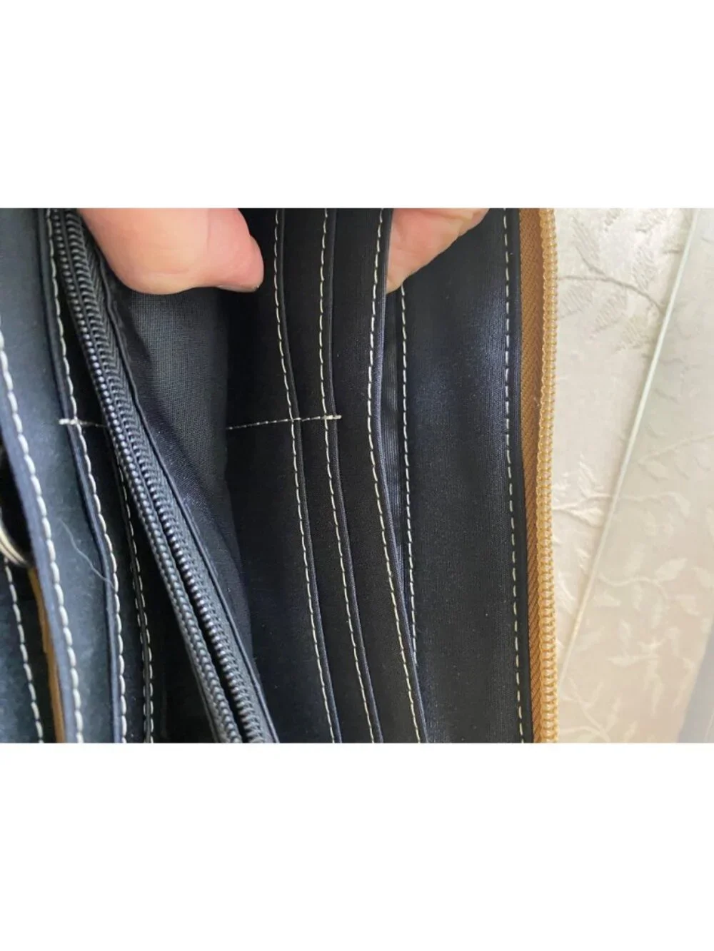 Tignanello Gold Leather Wallet Zippered Compartments Card Slots